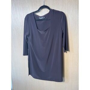 Sympli Womens Go To Tunic Top Plum Purple Square Neck 3/4 Sleeve Side Slits 12